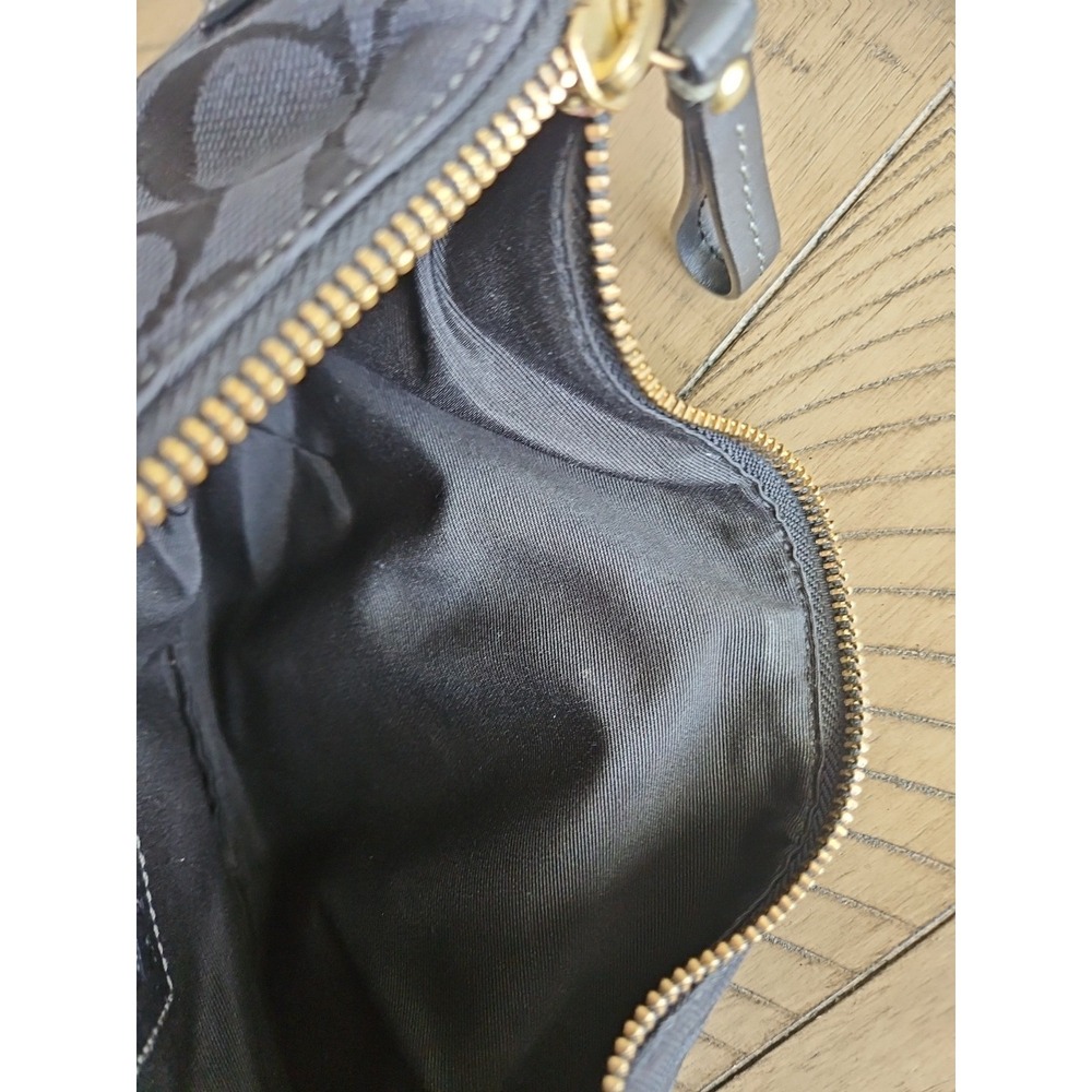 Coach Hobo Bag 11371 Black On Black Jaquard Leather Y2K Crescent C Logo Brass - Picture 10 of 16
